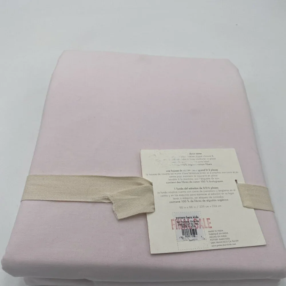 Pottery Barn Kids Organic Cotton Solid Pink Duvet Cover Full Queen NEW Bedding